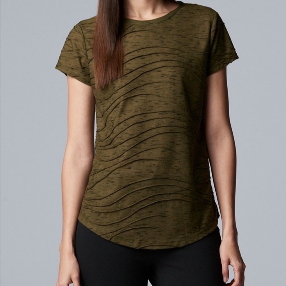 Vera army green wavy stitch design speckled short sleeve fitted t-shirt top